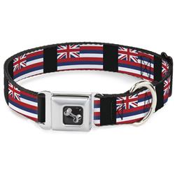 Dog Bone Black/Silver Seatbelt Buckle Collar - Hawaii Flags