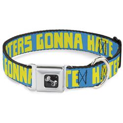 Dog Bone Black/Silver Seatbelt Buckle Collar - HATERS GONNA HATE Turquoise/Yellow