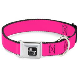 Dog Bone Black/Silver Seatbelt Buckle Collar - Hot Pink