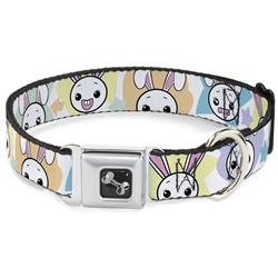 Dog Bone Black/Silver Seatbelt Buckle Collar - Happy/Sad Bunnies & Stars White/Pastel