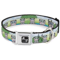 Dog Bone Black/Silver Seatbelt Buckle Collar - Hippo Cartoon