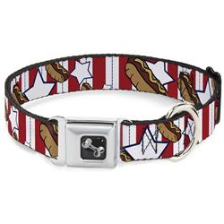 Dog Bone Black/Silver Seatbelt Buckle Collar - Hot Dogs