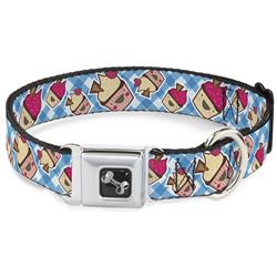Dog Bone Black/Silver Seatbelt Buckle Collar - Happy Cupcakes Buffalo Plaid White/Blue