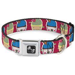 Dog Bone Black/Silver Seatbelt Buckle Collar - Happy Cupcakes/Dots Pink/Green