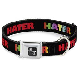 Dog Bone Black/Silver Seatbelt Buckle Collar - HATER Black/Red/Rainbow Fade