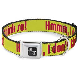 Dog Bone Black/Silver Seatbelt Buckle Collar - HMMM, I DON'T THINK SO! Yellow/Pink