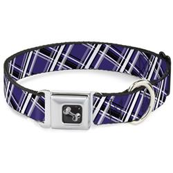 Dog Bone Black/Silver Seatbelt Buckle Collar - Houndstooth Gray/Purple/White