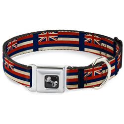 Dog Bone Black/Silver Seatbelt Buckle Collar - Hawaii Flags2/Navy