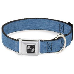 Dog Bone Black/Silver Seatbelt Buckle Collar - Heather Blue