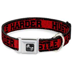 Dog Bone Black/Silver Seatbelt Buckle Collar - HUSTLE HARDER/Stripes Weathered Red/Black