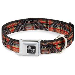 Dog Bone Black/Silver Seatbelt Buckle Collar - Irish Skulls/Plaid