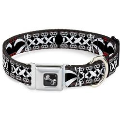 Dog Bone Black/Silver Seatbelt Buckle Collar - Icons & Patterns 1