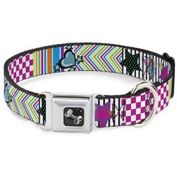 Dog Bone Black/Silver Seatbelt Buckle Collar - Icons & Patterns 2