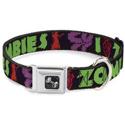 Dog Bone Black/Silver Seatbelt Buckle Collar - I "Heart" Zombies