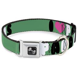 Dog Bone Black/Silver Seatbelt Buckle Collar - I "Heart" PANDAS Green/White/Black/Pink
