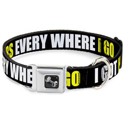 Dog Bone Black/Silver Seatbelt Buckle Collar - I GOT HATERS EVERYWHERE Black/White/Yellow