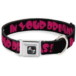 Dog Bone Black/Silver Seatbelt Buckle Collar - IN YOUR DREAMS! Black/White/Pink