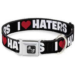 Dog Bone Black/Silver Seatbelt Buckle Collar - I "Heart" HATERS Black/White/Red
