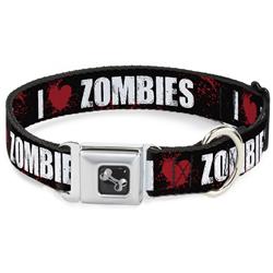 Dog Bone Black/Silver Seatbelt Buckle Collar - I "HEART" ZOMBIES Black/White/Red Splatter