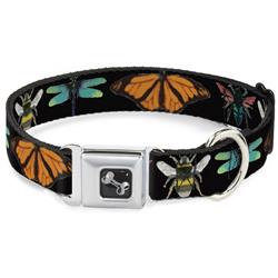 Dog Bone Black/Silver Seatbelt Buckle Collar - Insects CLOSE-UP Black