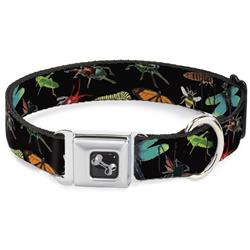 Dog Bone Black/Silver Seatbelt Buckle Collar - Insects Scattered CLOSE-UP Black