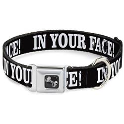 Dog Bone Black/Silver Seatbelt Buckle Collar - IN YOUR FACE Black/White