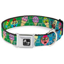 Dog Bone Black/Silver Seatbelt Buckle Collar - Ice Cream Cone & Popsicle Expressions/Squares Multi Color