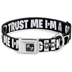 Dog Bone Black/Silver Seatbelt Buckle Collar - I'M A GEEK/Glasses Black/White