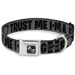 Dog Bone Black/Silver Seatbelt Buckle Collar - I'M A GEEK/Glasses Gray/Black