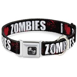 Dog Bone Black/Silver Seatbelt Buckle Collar - I "Heart" ZOMBIES Bold Splatter Black/White/Red