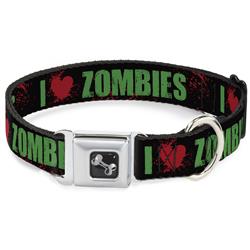 Dog Bone Black/Silver Seatbelt Buckle Collar - I "Heart" ZOMBIES Bold Splatter Black/Green/Red