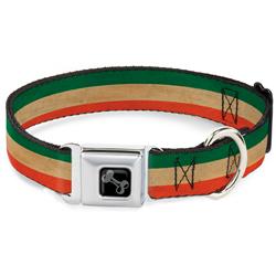 Dog Bone Black/Silver Seatbelt Buckle Collar - Ireland Flag Stripes Distressed