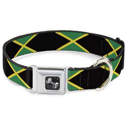 Dog Bone Black/Silver Seatbelt Buckle Collar - Jamaica Flags