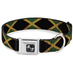 Dog Bone Black/Silver Seatbelt Buckle Collar - Jamaica Flags Vintage Black