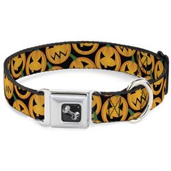 Dog Bone Black/Silver Seatbelt Buckle Collar - Jack-o'-Lantern Collage Black