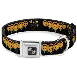 Dog Bone Black/Silver Seatbelt Buckle Collar - Jack-o'-Lanterns/Haunted House Black/Yellow