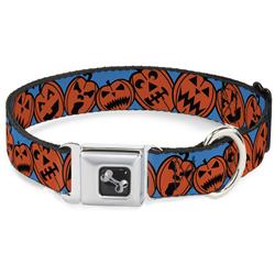 Dog Bone Black/Silver Seatbelt Buckle Collar - Jack-o'-Lanterns Blue