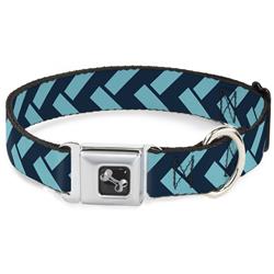 Dog Bone Black/Silver Seatbelt Buckle Collar - Jagged Chevron Navy/Turquoise