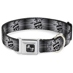 Dog Bone Black/Silver Seatbelt Buckle Collar - King Skull Blocks/Rays Grays