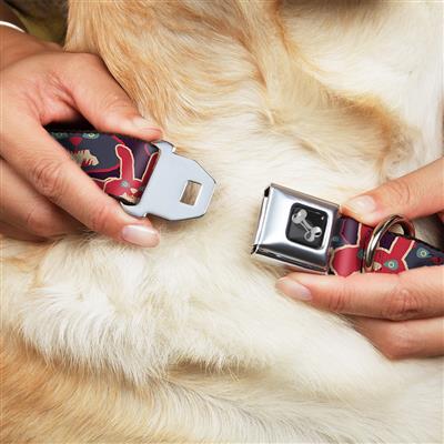 Dog Bone Black/Silver Seatbelt Buckle Collar - Kaleidoscope Balls White/Black