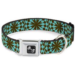 Dog Bone Black/Silver Seatbelt Buckle Collar - Kaleidoscope Balls Turquoise/Brown