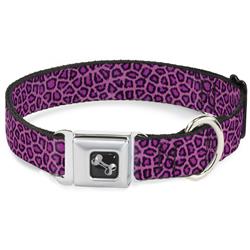 Dog Bone Black/Silver Seatbelt Buckle Collar - Leopard Pink Fuchsia