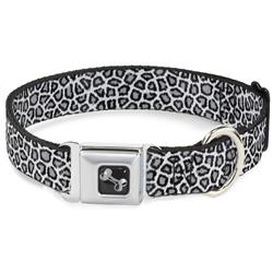 Dog Bone Black/Silver Seatbelt Buckle Collar - Leopard White
