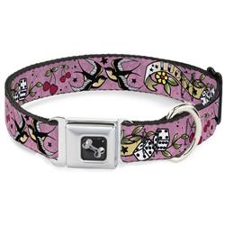 Dog Bone Black/Silver Seatbelt Buckle Collar - Lucky Pink