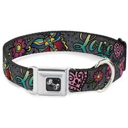 Dog Bone Black/Silver Seatbelt Buckle Collar - Love Kills Gray