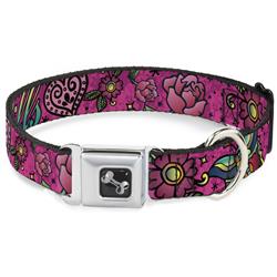 Dog Bone Black/Silver Seatbelt Buckle Collar - Love Kills Pink