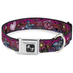 Dog Bone Black/Silver Seatbelt Buckle Collar - Love Love Pink