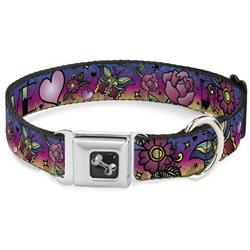 Dog Bone Black/Silver Seatbelt Buckle Collar - Love Love Purple