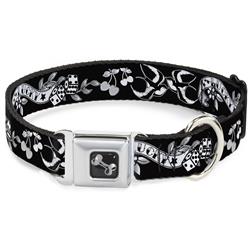 Dog Bone Black/Silver Seatbelt Buckle Collar - Lucky Black/White