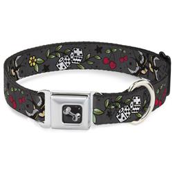 Dog Bone Black/Silver Seatbelt Buckle Collar - Lucky CLOSE-UP Gray